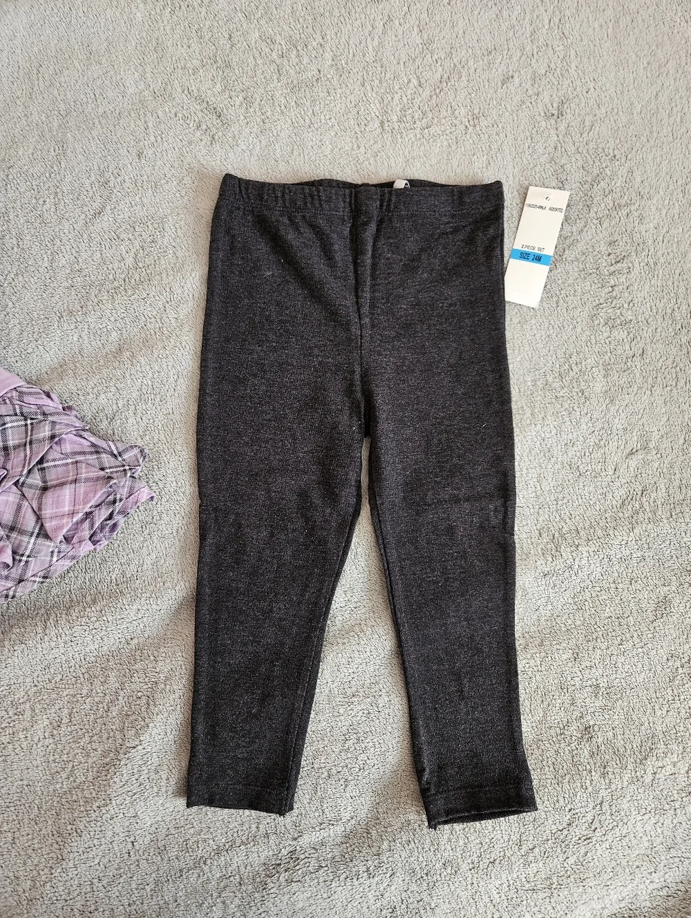Kids Headquarters Purple Plaid Ruffle Tunic & Black Leggings Set 24M